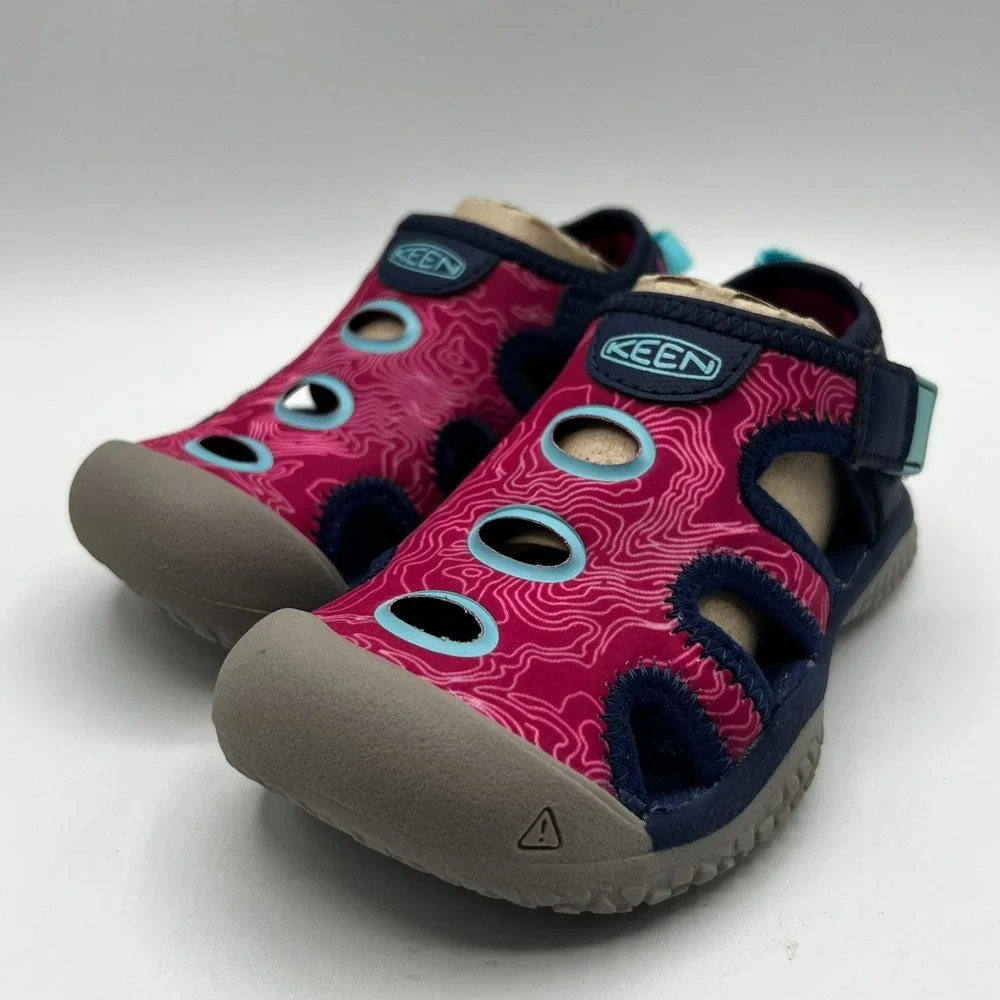 KEEN Kids Stingray Blue Depths Festival Fuchsia Waterproof Sandals Size 8‎